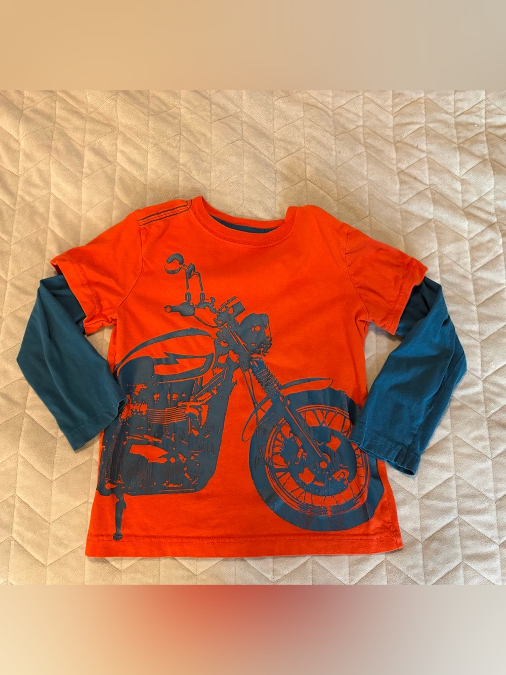 Kids Orange & Blue Motorcycle Layered-Look Long Sleeve Tee